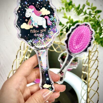 Розчіска з блискітками Чорна Єдиноріжка фігурна