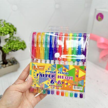 Набір гелевих ручок Глітер+Неон 12 шт