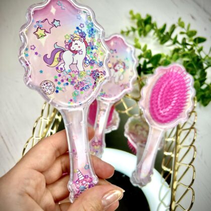 Розчіска з блискітками Рожева Єдиноріжка фігурна