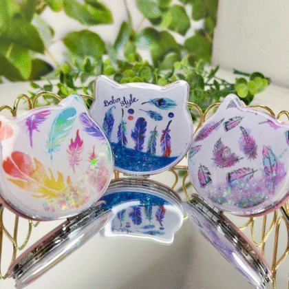 Дзеркальце Киця Пірʼя з плаваючими блискітками