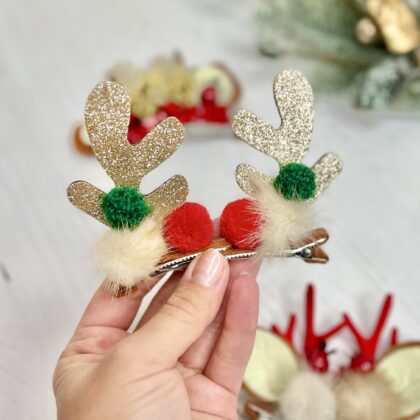 Заколки Різдвяні Ріжки глітерні, пара