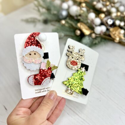 Набір заколок Новорічний (Санта+чобіток+ялинка+олень)