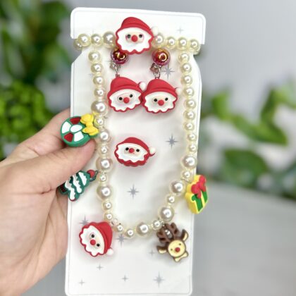 Набір прикрас Новорічний (намисто +браслет+кліпси+кілечко)
