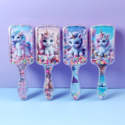 Розчіска Єдиноріжка (прямокутна) з сипучими блискітками