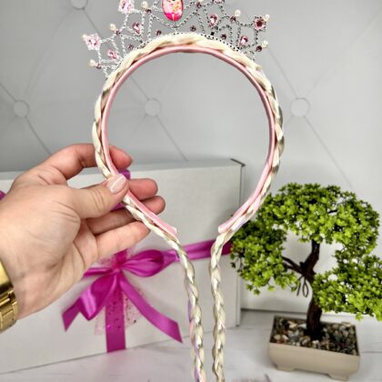 Обруч дві коси Корона Ельзи рожева