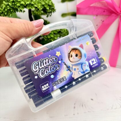 Набір маркерів Glitter Color «Котик» глітерні з блискітками, 12 кольорів