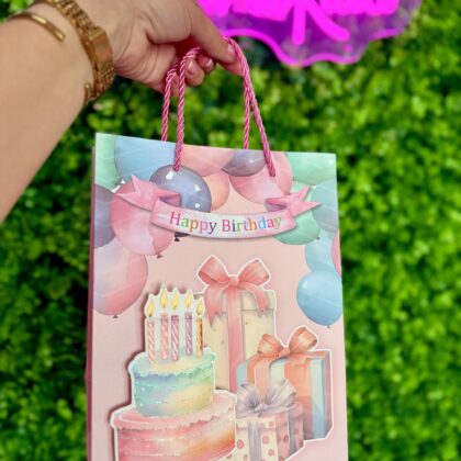 Пакет подарунковий Happy Birthday 3D малюнок 18*23 см рожевий