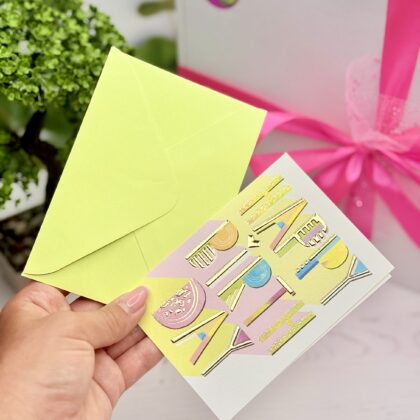 Листівка з конвертом «Happy Birthday» жовта з металічним тисненням (13,5х9,5 см)