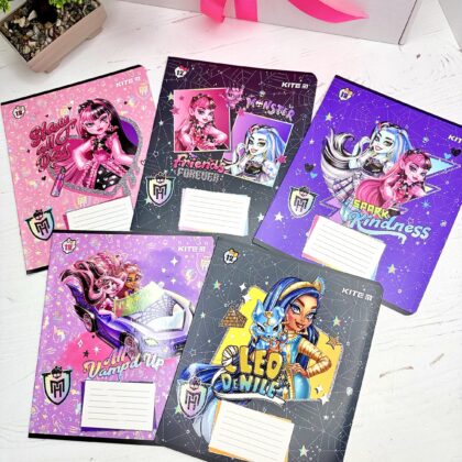 Зошит "Monster High" 12 аркушів в клітинку (MH24-232) УФ лак + глітер "Kite"